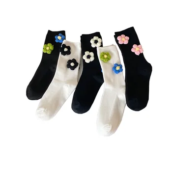 Объемные женские носки Floret, хлопчатобумажные черно-белые носки с двойной иглой