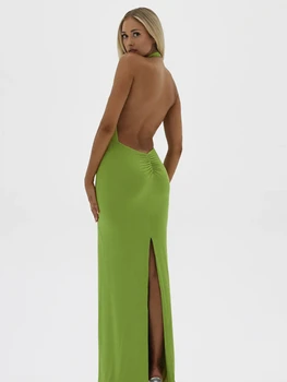 Laxsesu Сексуальное макси-платье с открытой спиной, без рукавов, с разрезом сзади, длинное летнее платье на бретельках, элегантные вечерние платья для женщин 2023