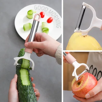 Многофункциональная овощечистка для домашней кухни с длинной ручкой, креативный инструмент для чистки картофеля, моркови, фруктов и овощей из нержавеющей стали