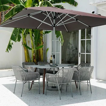 Открытый современный открытый простой двор для отдыха, сад под открытым небом, ротанговый стол, стул, балкон, водонепроницаемый ротанговый стул, зонт