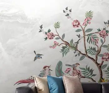 beibehang Изготовленные на заказ средневековые цветы и птицы Фрески в тропическом лесу Домашний декор Пейзаж 3D Фото мраморные обои