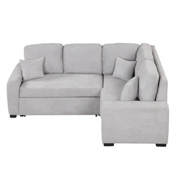 Секционный диван-кровать 76,7 дюйма с USB-портом для зарядки и розеткой, Раскладной диван-кровать с 3 подушками, Шезлонг L-образной формы