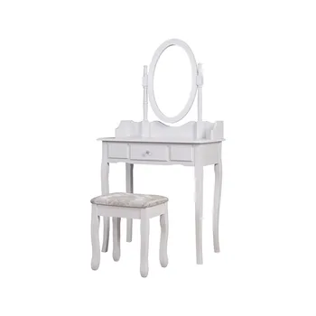 Комплект туалетного столика для девочек из США с зеркалом: Белый стол для макияжа с выдвижными ящиками и табуреткой - Маленький деревянный туалетный столик для спальни