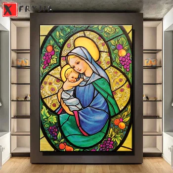 5D DIY Алмазная вышивка Религиозное Изображение Девственницы и ребенка Алмазная живопись Вышивка крестом Мозаика Новое поступление Настенное искусство