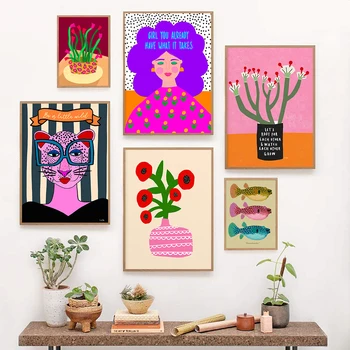Плакат с позитивной доброй девушкой в стиле бохо, настенный художественный принт, Абстрактная цитата из розового цветка, картина на холсте, Красочный домашний декор для гостиной