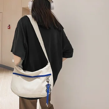 Холщовые сумки для женщин, студенческая сумка через плечо, Эко-сумка для покупок на молнии, Корейская сумка-мессенджер Y2K, сумки большой емкости, мешок