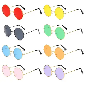Модные Винтажные Диско-хиппи, женщины, мужчины, Круглые очки, Солнцезащитные очки UV400 в форме сердца, Разноцветные металлические Велосипедные солнцезащитные очки, очки