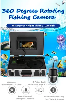 Видеокамера для подводной рыбалки, эхолот IP68, водонепроницаемый, 20 светодиодов, вращающийся на 360 градусов купол, Вращающаяся камера панорамного обзора
