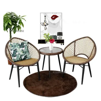 скандинавская уличная мебель ротанговый стул для сада Балконные стулья Маленький журнальный столик Украшение в креативном стиле Уличный стул