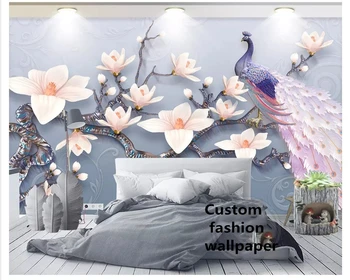 beibehang с трехмерным рельефом, нефритовая орхидея, павлин, свежий европейский классический индивидуальный фон, обои papel de parede