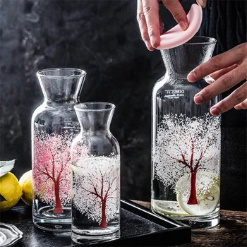 Кружка для воды в цветущей вишне из скандинавского стекла, Креативная Термостойкая Бутылка для молока, сока, Прозрачная Чайная чашка, Посуда для напитков