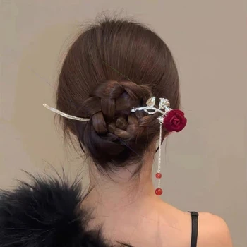Шпильки для волос в форме кисточки в виде розы, горячие девушки, фотографирующие палочки для волос, свадебная заколка в романтическом стиле, шиньон для женщин-девушек