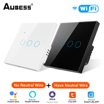 Сенсорный выключатель Aubess Tuya WiFi US 1 группа настенных кнопок для подключения домашних устройств Голосовое управление Работает с Smart Life Alexa Google Home