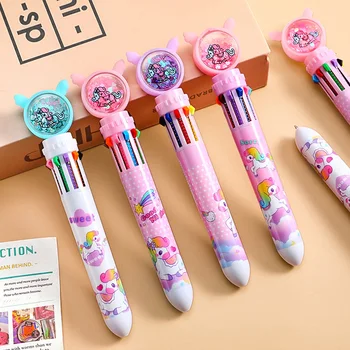 10-цветная шариковая ручка с мультяшными блестками, десятицветный пресс, студенческие разноцветные карандаши, комбинированная сумочка, канцелярские принадлежности для учебы, Подарочный приз