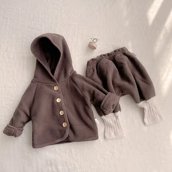 Осенне-зимние комплекты одежды для маленьких девочек, куртка с длинными рукавами + брюки, 2 предмета, 2023, теплые комплекты для маленьких мальчиков