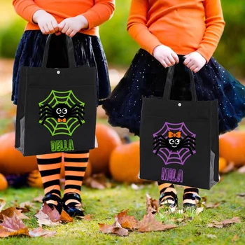 Сумка-тоут для Хэллоуина Персонализированная сумка для Хэллоуина Холщовая сумка-тоут для Хэллоуина Сумка для сбора урожая Сумка для трюков или угощений