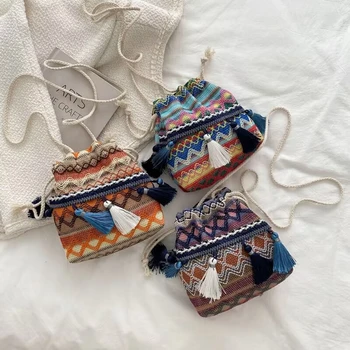 Универсальная сумка через плечо в стиле ретро, популярная модная сумка-мешок с кисточками, сумка для мобильного телефона в этническом стиле для девочек