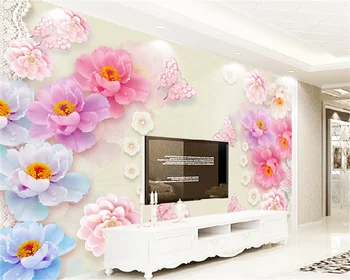 Пользовательские обои 3D трехмерный рельеф розовый жемчуг европейские ретро украшения роскошная гостиная спальня ТВ фон стена