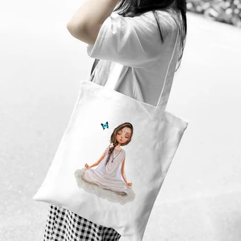 Женская упаковка Элегантная холщовая сумка Сумки через плечо с японским мультяшным принтом Повседневная сумка для покупок Сумка для девочек