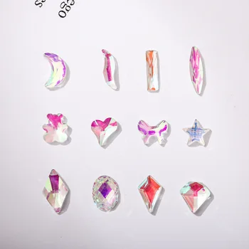 100 шт. / упак. Aurora Genie с плоским дном, Бриллиантовое фантазийное цветное покрытие, 12 стилей, Дизайн ногтей, Маникюр, аксессуары для поделок