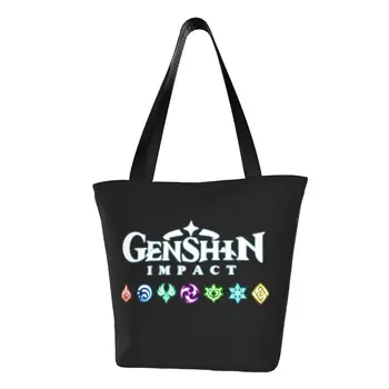 Модная Печатная Сумка Genshin Impact Logo 22 Shopping Tote Bag Портативная Холщовая Сумка Через Плечо Shopper Anime Game Bag