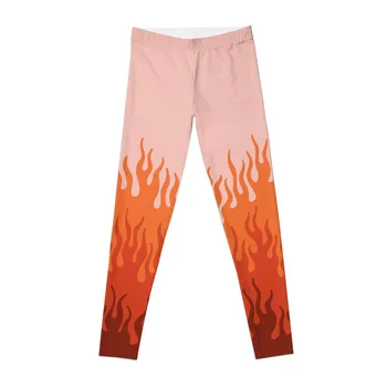 Оранжевые леггинсы с принтом пламени, женские брюки для фитнеса, женские леггинсы