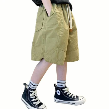 Летние брюки для мальчиков, однотонные короткие брюки в повседневном стиле для мальчиков, Детская одежда для подростков 6, 8, 10, 12, 14 лет