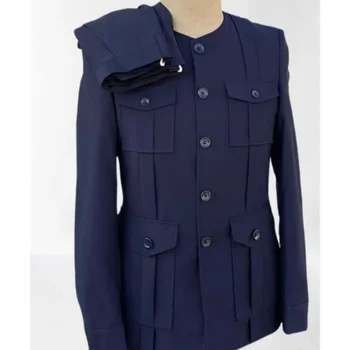 Новейший свадебный мужской костюм темно-синего цвета на заказ, большие размеры, приталенная современная официальная одежда для джентльмена, блейзер, 2 предмета (куртка + брюки)