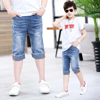 Детские шорты IENENS, джинсы, капри для мальчиков, детские джинсовые брюки средней длины для детей 4-13 лет, брюки длиной до колена, тонкие короткие брюки