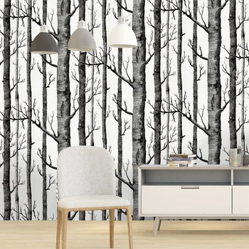 Черно-белое дерево, Березовый узор, обои для стен, Кухонный шкаф, Мебельная полка, подкладка для обоев