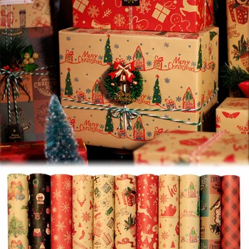 Рождественская Крафт-бумага для упаковки подарков своими руками, бумага для упаковки вина, Подарочная упаковка на Новый год, День рождения, Оберточная бумага Kfrat, Свадебные украшения