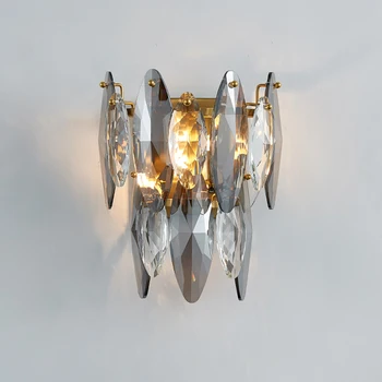 Золотой Современный Роскошный Светодиодный Настенный светильник из серого дымчатого хрусталя для гостиной, коридора, домашнего декора, спальни, Бра, Прикроватных светильников