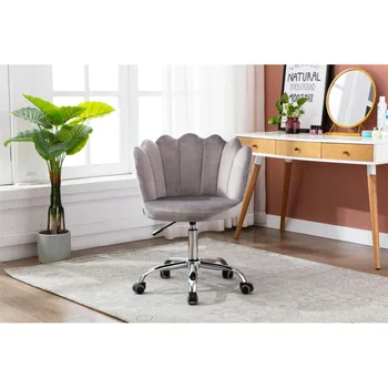 Поворотный стул в виде ракушки для гостиной / спальни, офисный стул, поворотное сиденье на 360 градусов, обитая спинка и сиденье с роликами