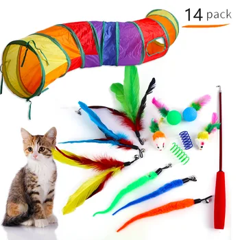 Игровой набор для кошек Feather Funny Cat Stick Bell Ball Rainbow Cat Channel Товары для домашних животных