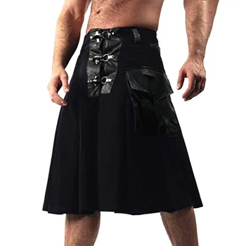 Мужская мода, повседневная одежда в шотландском стиле, сплошной карман, украшающий плиссированную юбку, блестки для мальчиков