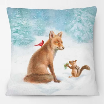 Наволочка для празднования Рождества с лесными животными, ручная роспись, наволочка с принтом Снежной страны, лиса, Северный олень, Кролик, белка