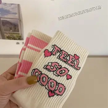 1 пара шикарных женских носков контрастного цвета с защитой от усадки, Весенне-летние носки, милые женские носки среднего размера