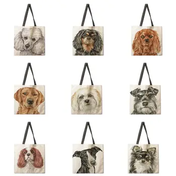 Женская повседневная сумка с принтом собаки на белом фоне, женская сумка через плечо, сумка для хранения книг, Складная хозяйственная сумка