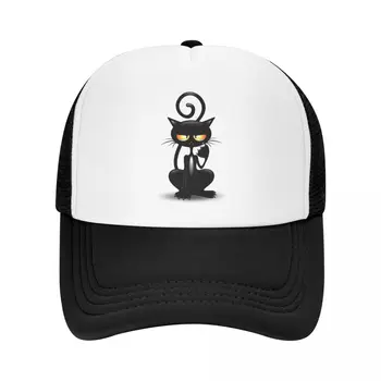 Бейсболка с забавным черным котом из мультфильма в стиле панк для мужчин и женщин, Регулируемая шляпа дальнобойщика, летние кепки