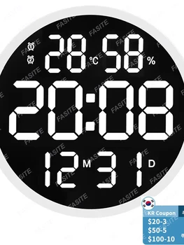 12-дюймовые бесшумные светодиодные настенные часы-будильник с календарем, умной яркостью, термометром температуры. Идея подарка для современного украшения дома