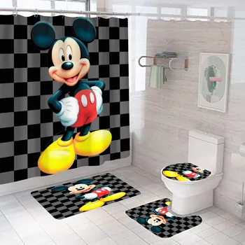 Набор нескользящих ковриков для ванной комнаты Disney с Микки и Минни, прочный водонепроницаемый Набор штор для душа, коврик на подставке, крышка унитаза, коврик для ванной