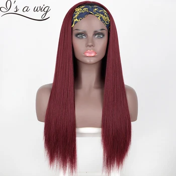I's a wig Синтетическая повязка на голову женские волосы Бордово-красные парики для чернокожих женщин Длинные прямые бесклеевые женские парики на голову