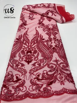 Популярный французский уникальный дизайн 5Y, сетчатые кружевные бусины, пайетки со стразами, ткань высшего качества для вечернего платья для вечеринки