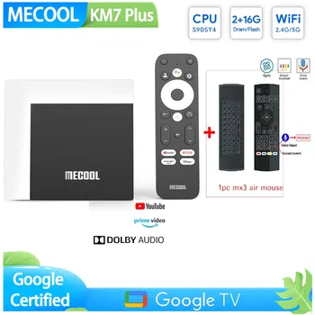 Mecool KM7 Plus ATV Smart TV Box Android 11 Сертифицирован Google 2 ГБ 16 ГБ Amlogic S905Y4 поддержка 2,4 G/5G Wifi BT5.0 телеприставка 4K