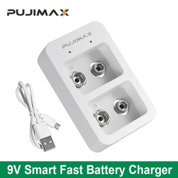 Умное Быстрое Зарядное Устройство PUJIMAX с 2 Слотами Со Светодиодными Индикаторами USB-Кабель Для 9V Ni-MH/Ni-Cd/Литий-ионных Аккумуляторных Батарей