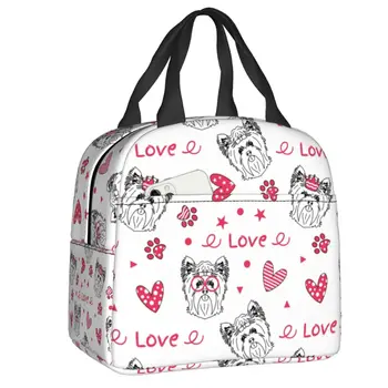 Изготовленная на заказ сумка для ланча с собакой-Йоркширским терьером Doodle Love, женский холодильник, Теплый Изолированный Ланч-бокс для детей, школа