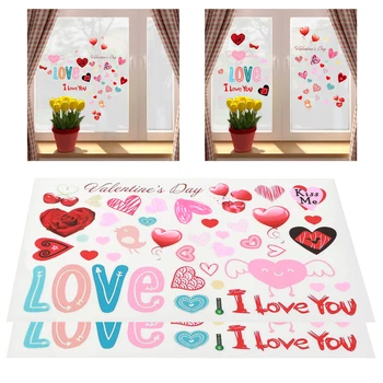 2шт. Наклейка на окно в виде сердца на День Святого Валентина, наклейка на стену с рисунком 