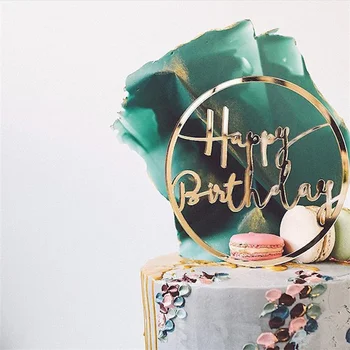 Новый акриловый Топпер для торта из розового золота с Днем рождения, украшения для вечеринки в честь дня рождения девочки, конфеты для душа, принадлежности для торта