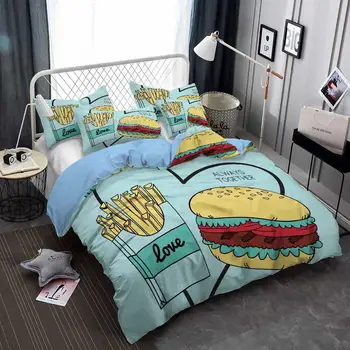 Набор постельного белья для чипсов и гамбургеров, комбинированный набор пододеяльников для еды, Одеяло, постельное белье Twin Queen King Single Size, Прямая поставка