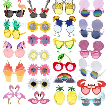 Летняя вечеринка на Гавайях, Пляжные солнцезащитные очки, очки в виде ракушки акулы-фламинго, Детские Счастливые Тропические Гавайи, декор для вечеринки Aloha, Реквизит для фотографий